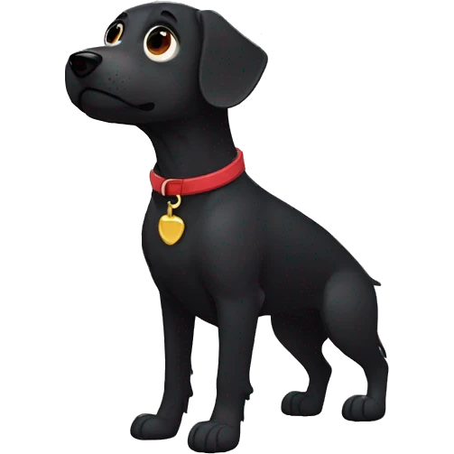 black dog, big jowls, sad puppy eyes, wings, winged dog, angel wings,red collar emoji