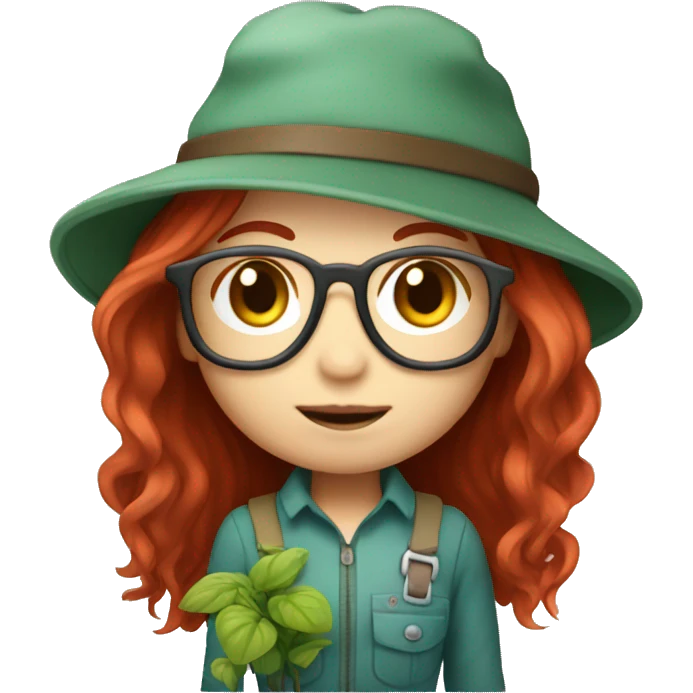 Chibi female gardener with long red hair and glasses emoji