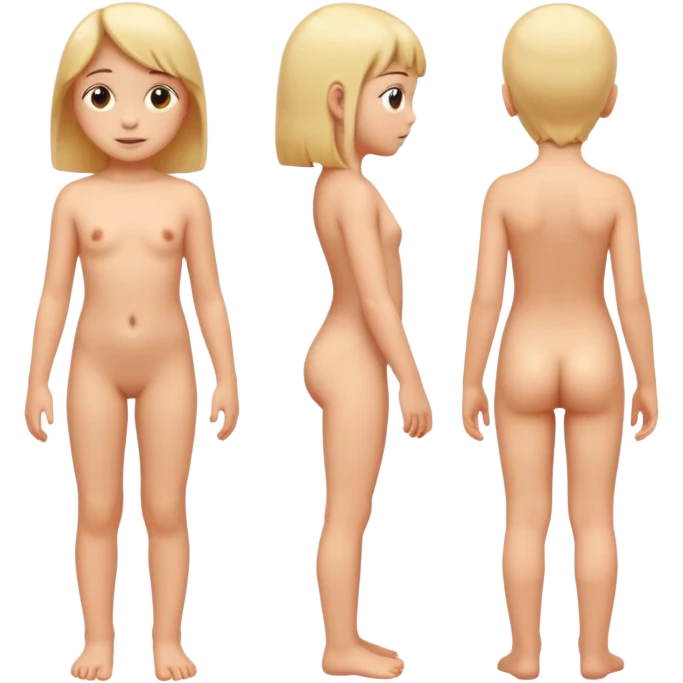 10 year old child girl naked  standing front back left right bottom emoji