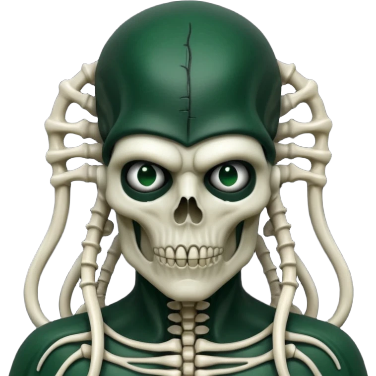 HR giger, wires, dark green, black flesh undead sorcerer, head. bones and skin emoji
