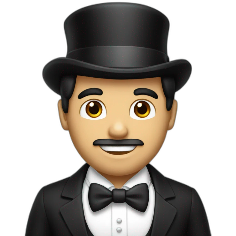 Man with white bow white tie, black suit and top hat, black hair  emoji