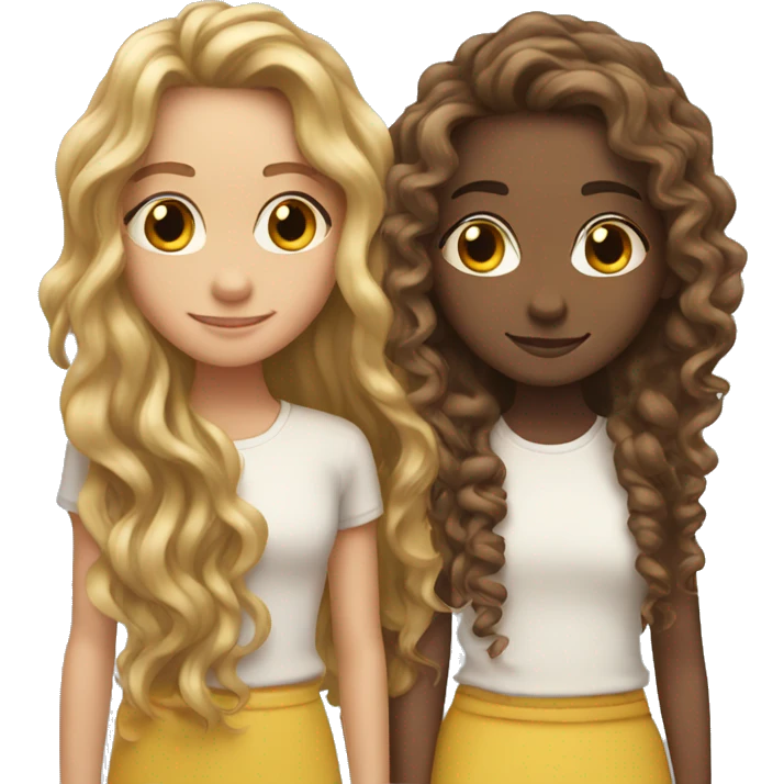 Two girls with long hair, one is straight and the other is curly emoji