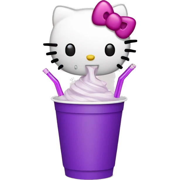 Hello kitty sipping purple soda out a paper cup emoji