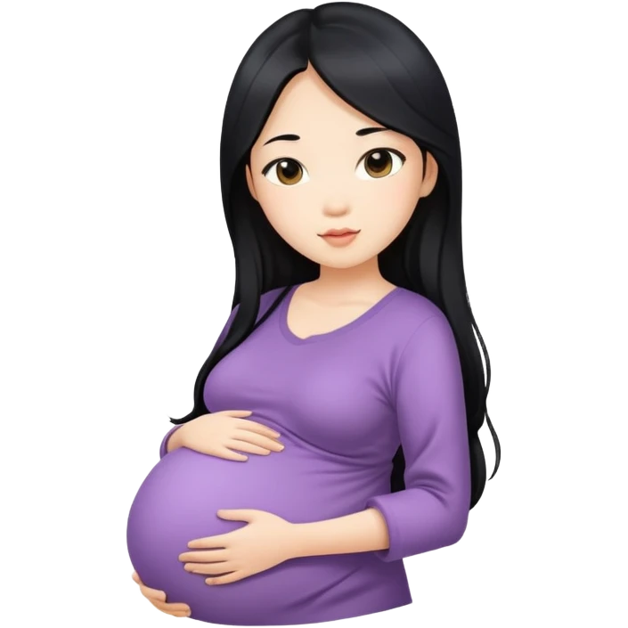 Beautiful Asian girl with long black hair pregnant emoji