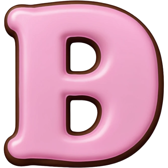 “Single pink bubble letter B, white outline, bottom dipped in chocolate with pink frosting drizzle, kawaii style, glossy, soft shading, clean outline, transparent background, Discord emoji size” emoji