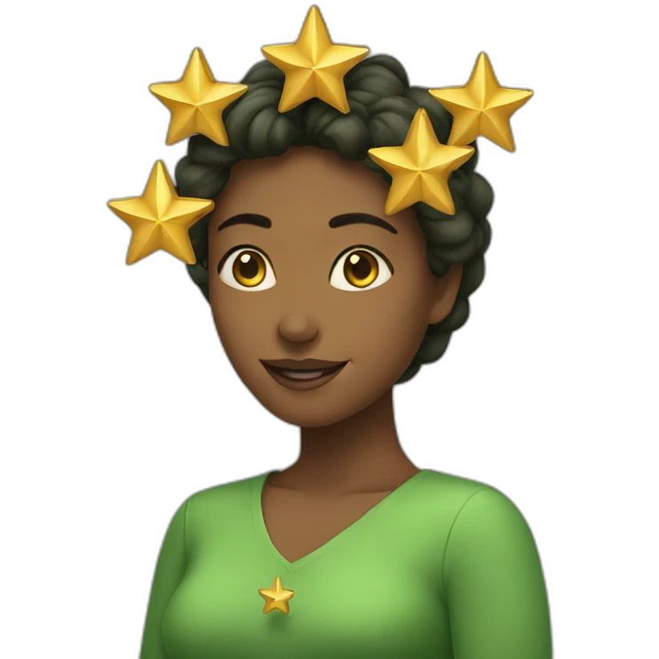 Green women holding three gold stars above head emoji