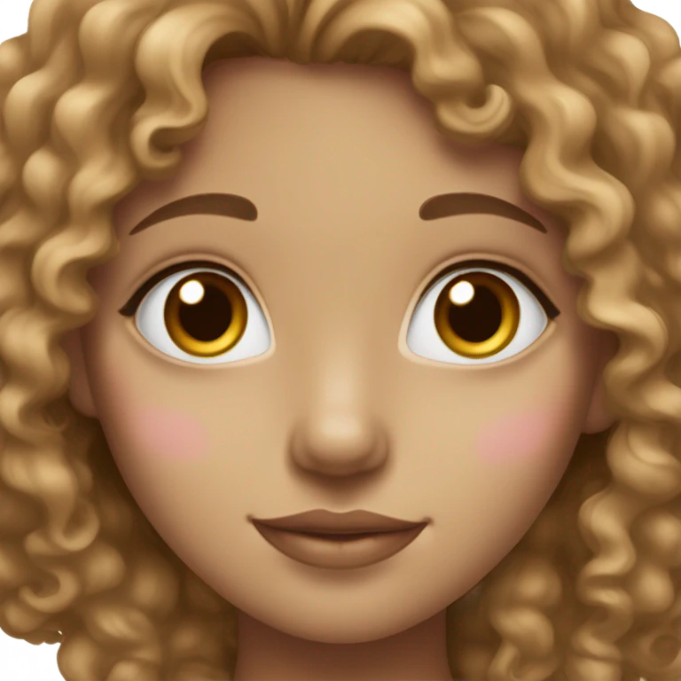A girl with light brown curly hair, hazel eyes, beautiful pink lips, white skin and a small nose. emoji