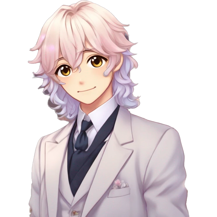 Gorgeous romantic hot attractive anime style modern gentlemanly anime shojo guy with long pretty lustrous hair and colorful eyes and blushing face aesthetic trending style  pastelcore cottagecore kawaiicore emoji