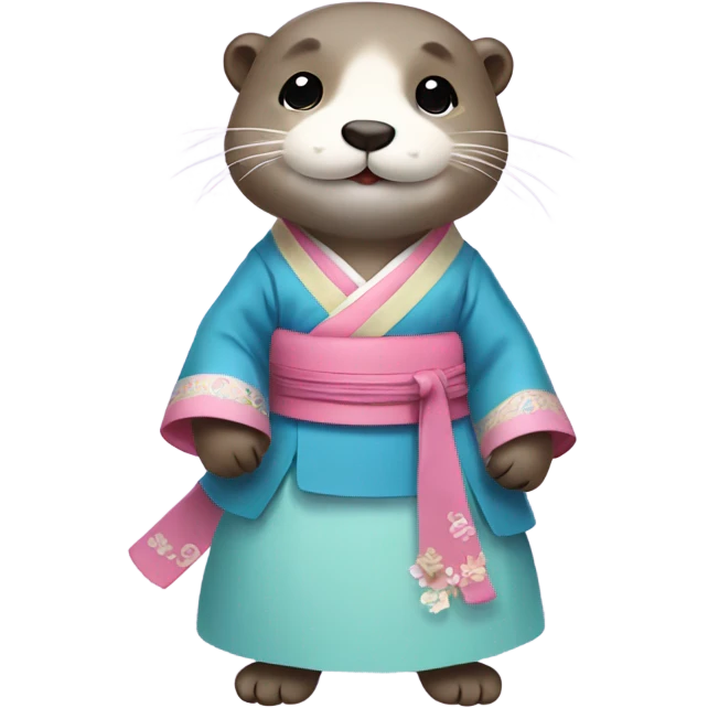 An otter dressed in pastel-colored traditional Korean hanbok emoji