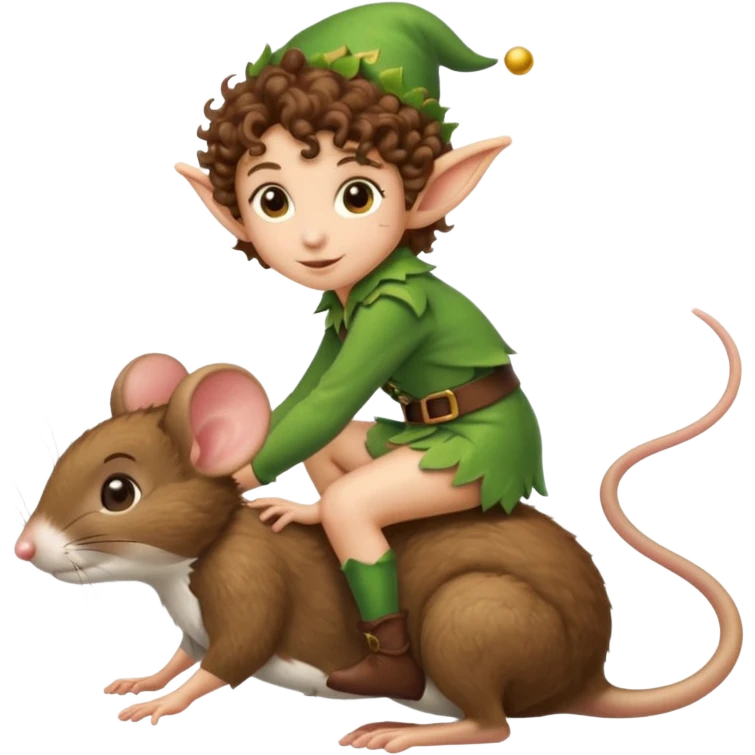 ttiny forest elf short tight curly brown hair riding mouse emoji