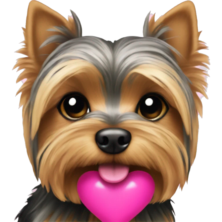 yorkie with a pink heart emoji