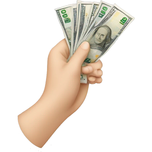 a light-skinned hand holding euro money emoji