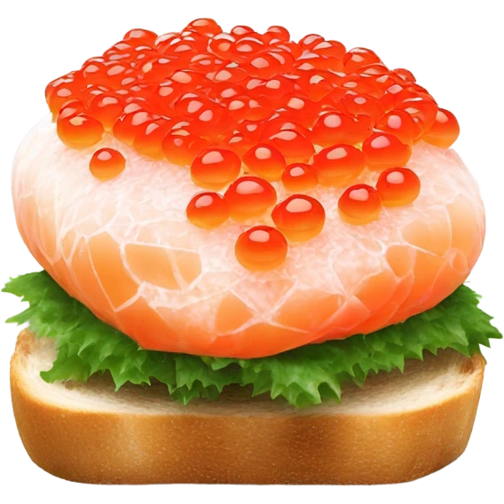 Fresh red caviar on bread, one, white background  emoji
