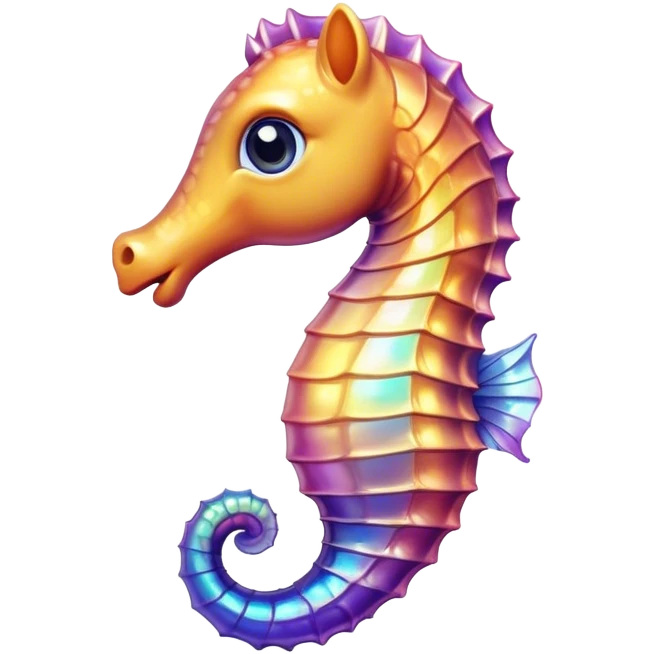 Cinematic Realistic Cute Sea Horse Portrait Emoji, Head tilted playfully and inquisitively, featuring a delicate, curvaceous form with intricately rendered, iridescent scales and a charming, expressive face with round, sparkling eyes full of gentle curiosity, high shine, affectionate and whimsical, styled with a touch of aquatic magic, soft glowing outline, capturing the essence of a mischievous yet lovable sea horse that seems poised to flutter out of the screen into your embrace! emoji