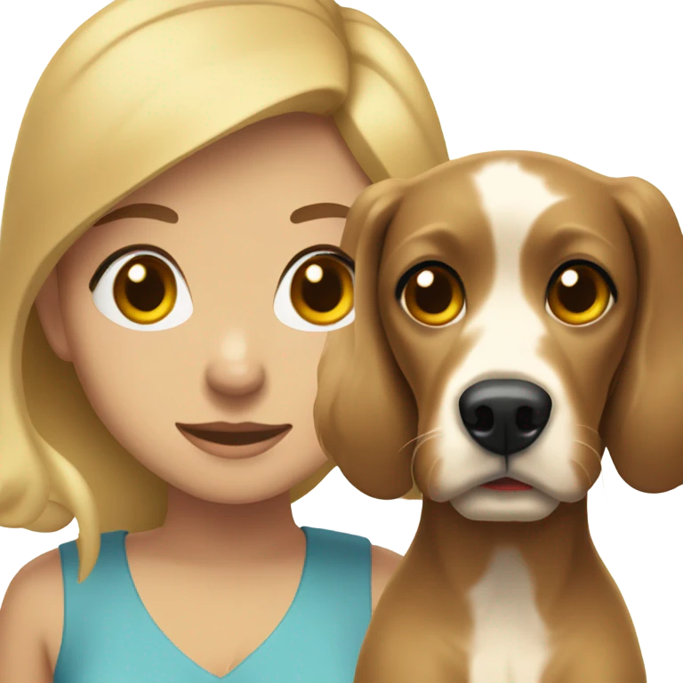 brunette girl short hair with blonde cocker spaniel emoji