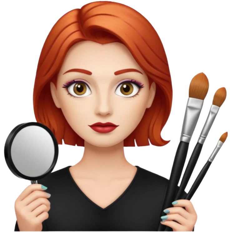red-haired eyebrow artist with makeup brushes emoji