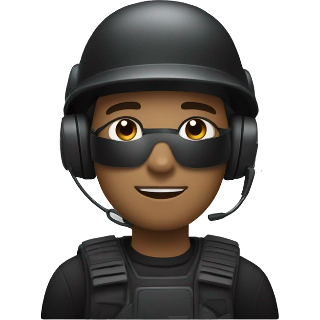 operator dressed in black with a milatary helmet, without glasses, wearing a headset, ready to respond to alerts, preferably male white emoji