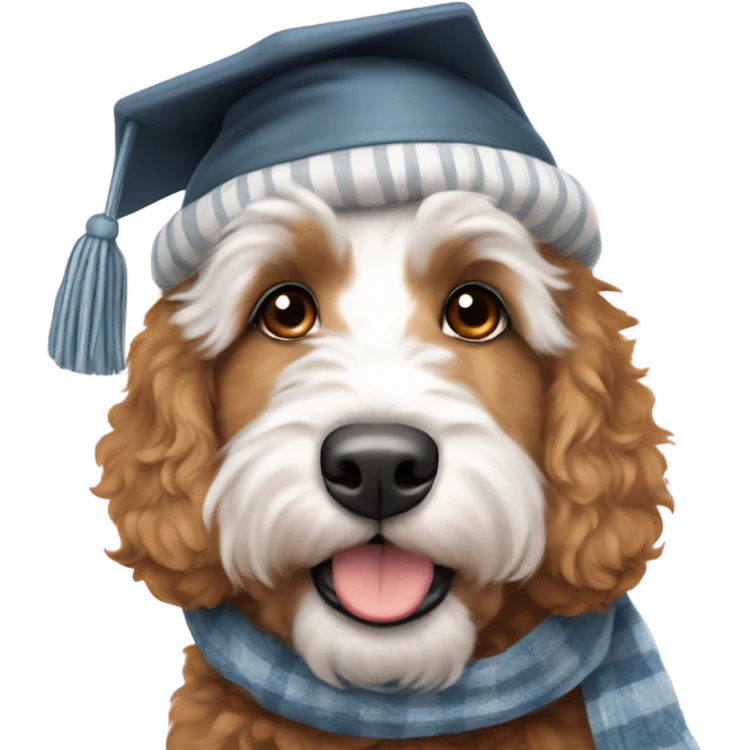 Bernedoodle with University of tennessee hat and scarf emoji