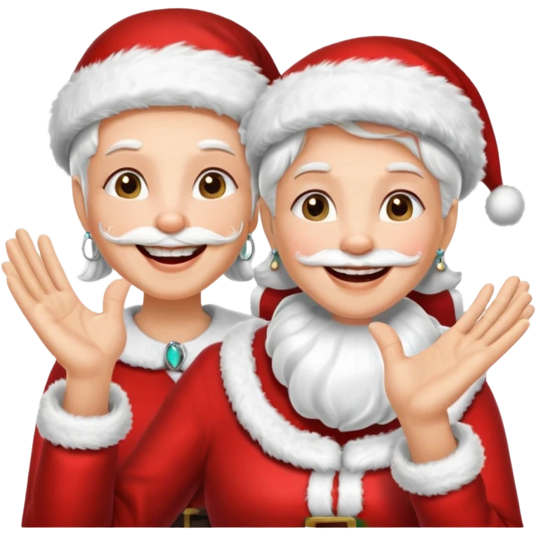 SANTA Y MAMA CLAUSE SONRIENDO CON ORTODONCIA EN DIENTES Y MANO SALUDANDO 5 DEDOS emoji