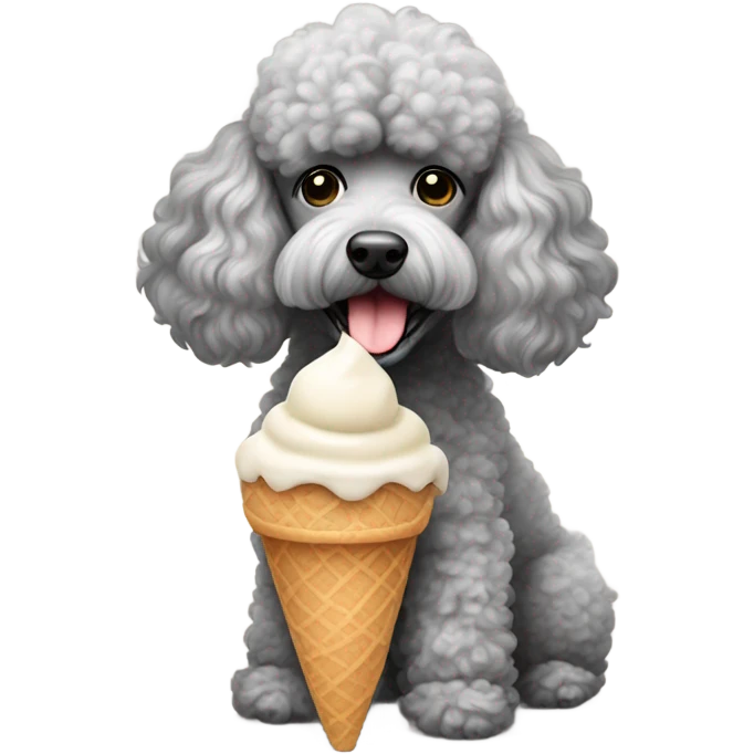 Grey Scottish poodle with hair over eyes eating ice cream emoji