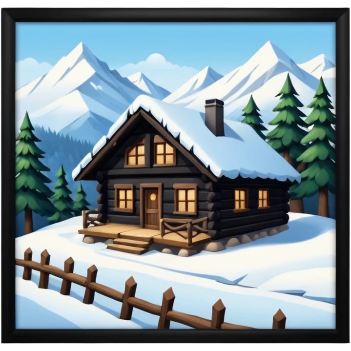 Snowy cabin mountain woods emoji