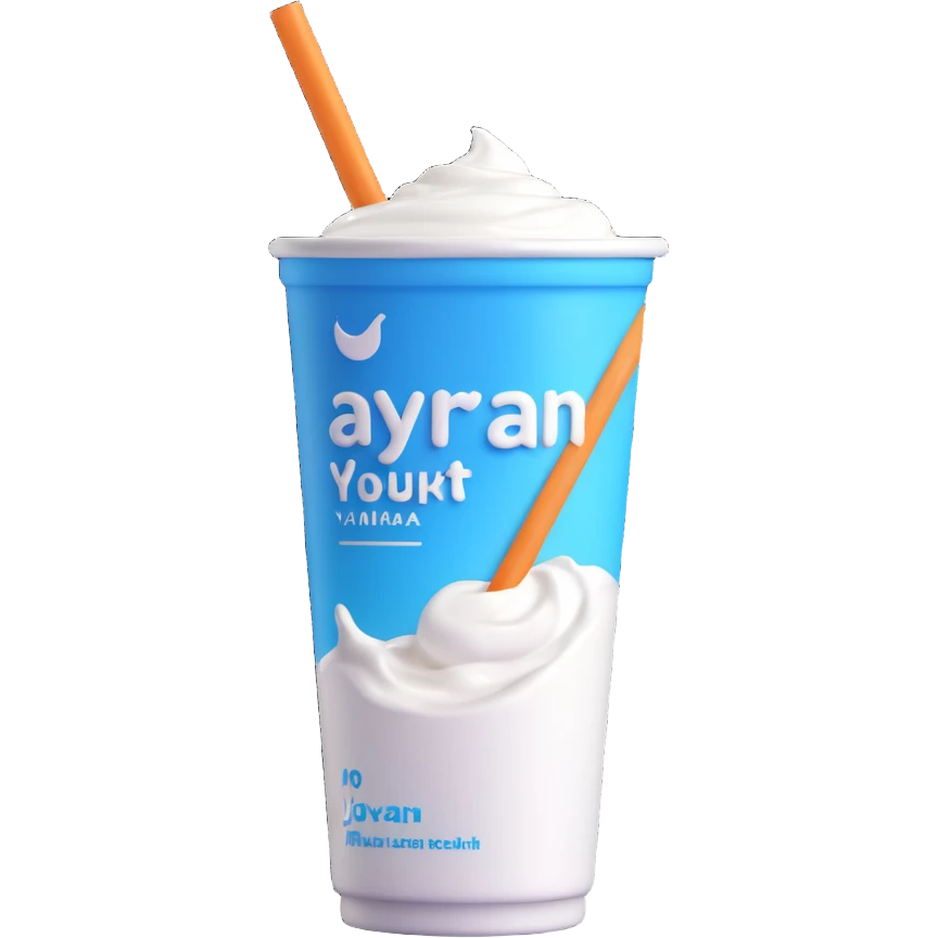 A small carton of Turkish yogurt drink (ayran) with a straw, white and blue packaging emoji