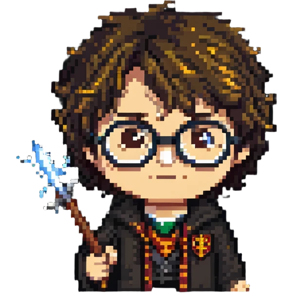 Harry Potter with glasses, lightning scar, and wand emoji