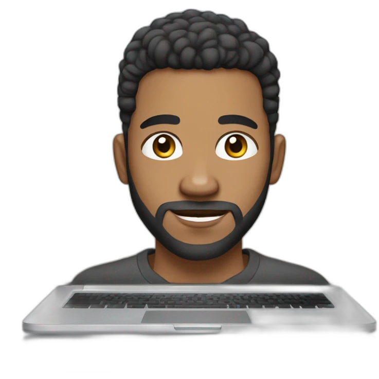 biracial brown man, with beard and skin fade hair cut, on a laptop emoji