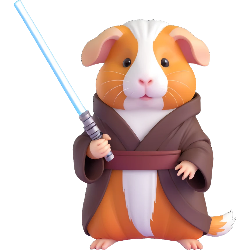 cute and heroic guinea pig dressed as a Jedi, holding a lightsaber emoji
