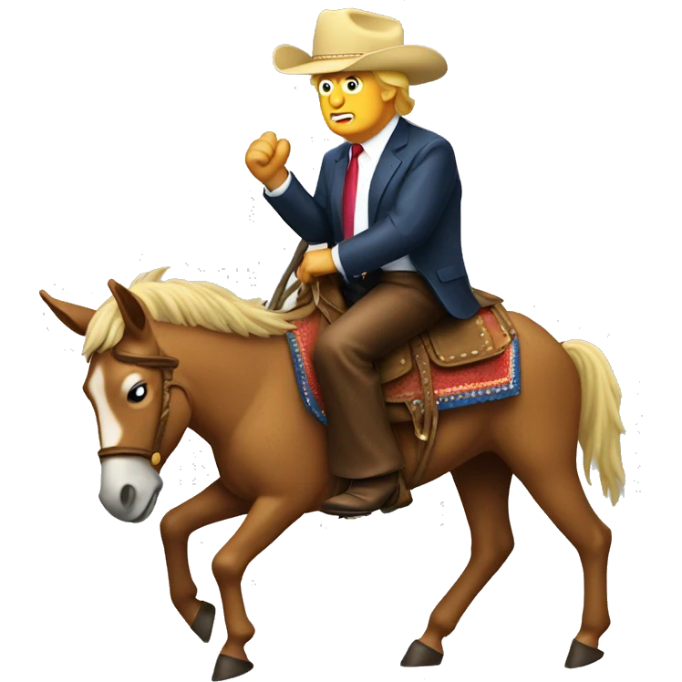 Donald Trump riding a donkey like a rodeo cowboy emoji
