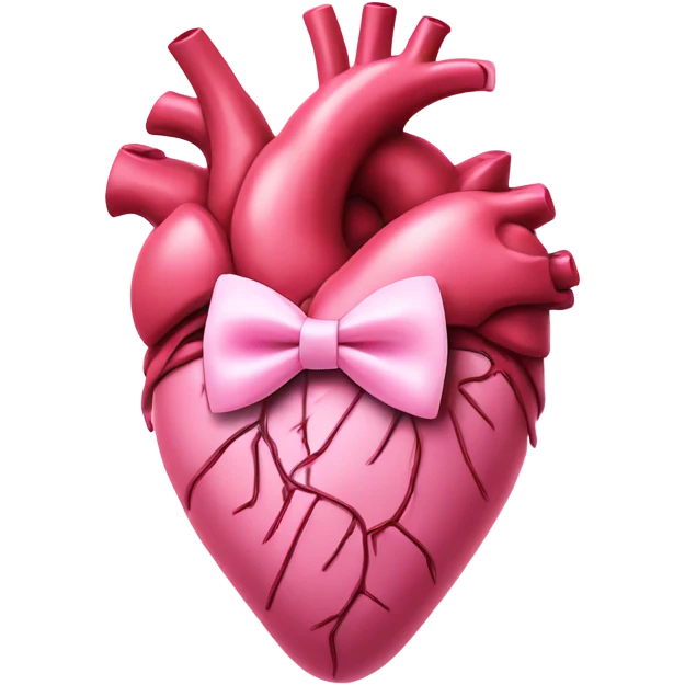 Pink anatomical heart pastel pink with pink bow tie on top emoji
