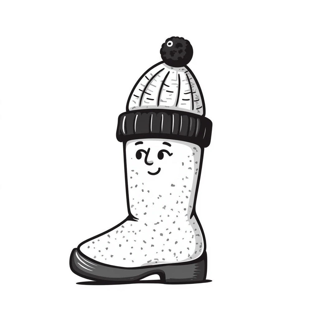 A smiling Russian felt boot (valenok) with a cute winter knitted hat with pom-pom on top emoji
