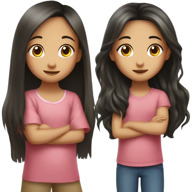 2 girls，they’re sisters, Chinese,long hair one is 7 years old and one is 3 years old, make funny face together emoji