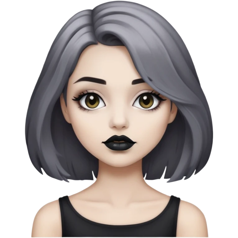 Con gái, tóc ngang vai, nhuộm xám khói, môi đen emoji
