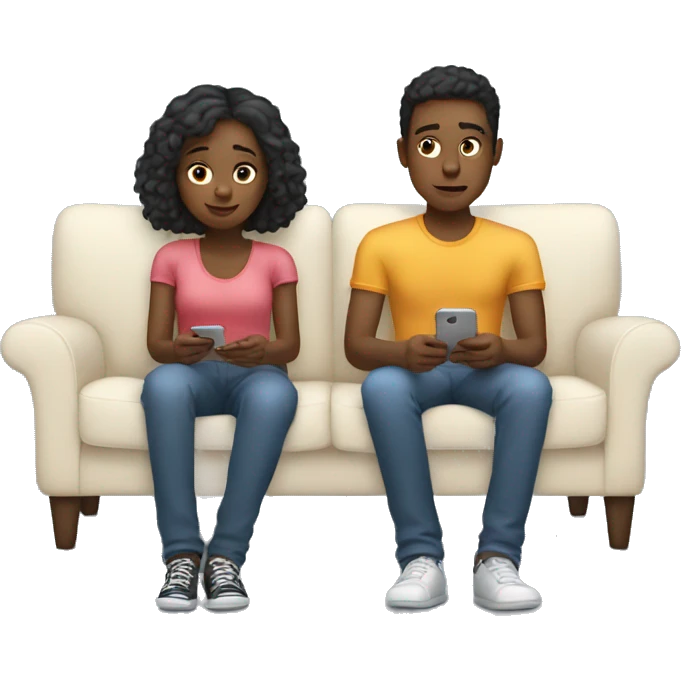 Boy and Girl laying on Couch watching on their phones  emoji