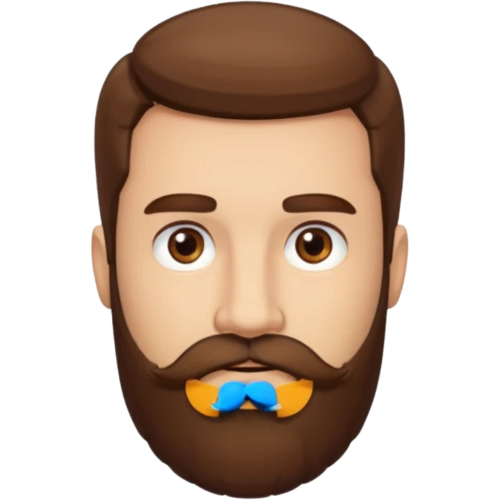 A light-skinned man with thick brown hair styled to the side, brown eyes, and a full beard with a matching mustache. emoji