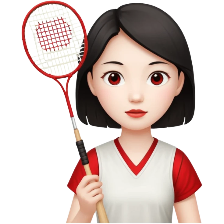 ancient gongsam girl with 1 badminton racket, red emoji