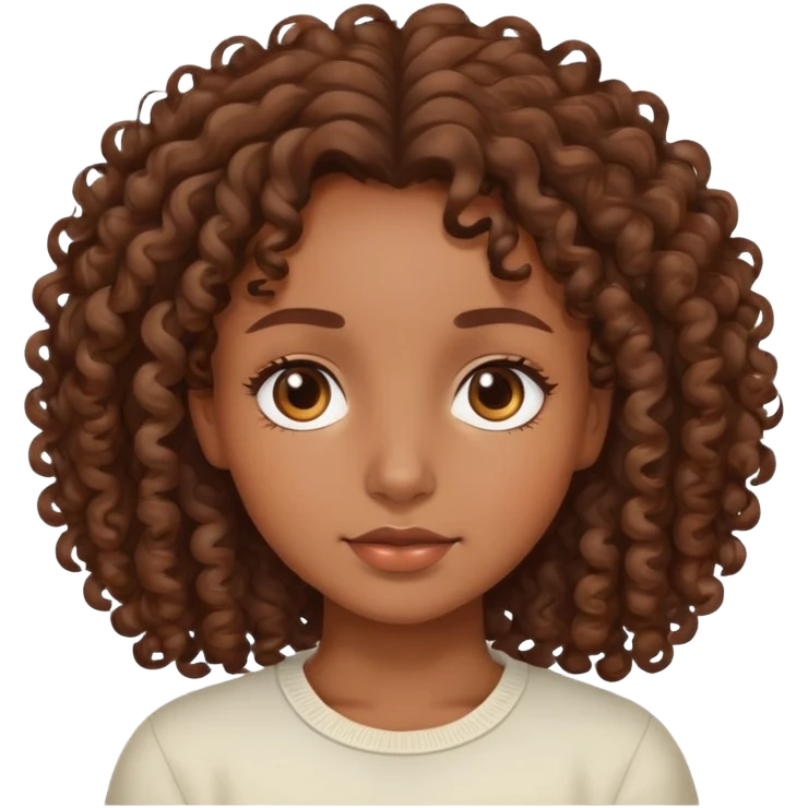 Brown skin girl with brown curly hair with a peaceful face emoji