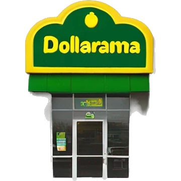 “Exterior of a Dollarama store with the bright green facade, bold yellow Dollarama sign, large front windows, and entrance doors, capturing the look of a budget-friendly retail store.” emoji