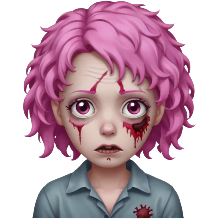 Sad zoombie curly pink hair emoji