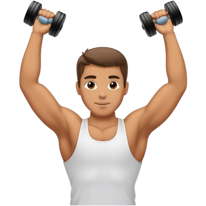 man holding dumbbells raises arms to front to salute emoji