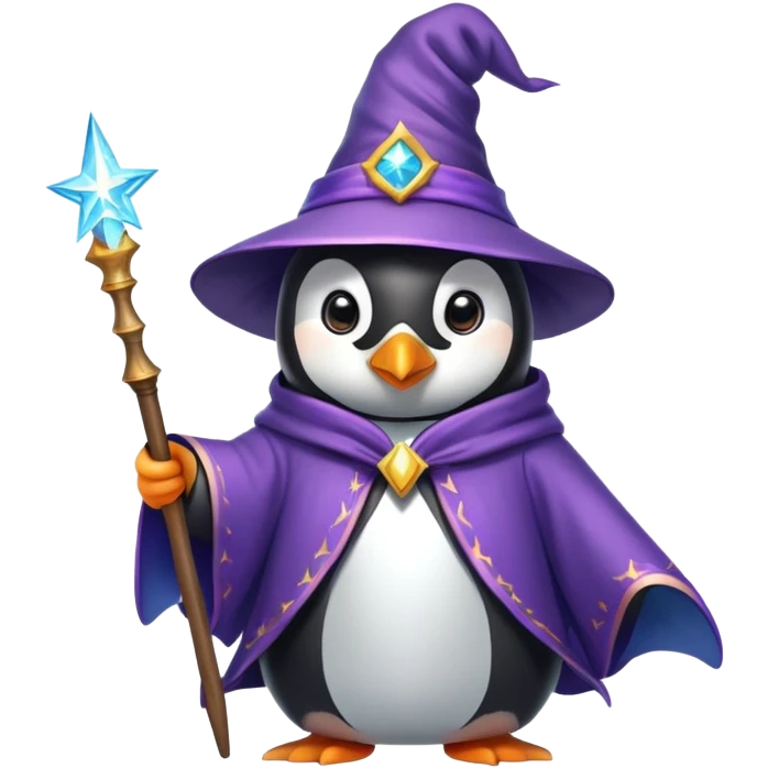 penguin wizard with magic wand and wizard hat emoji