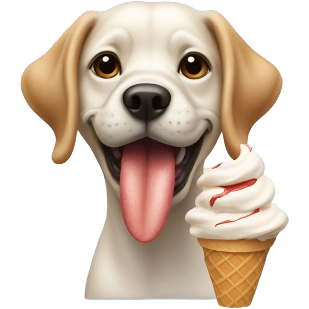 a dog eating an ice cream cone like a crab emoji