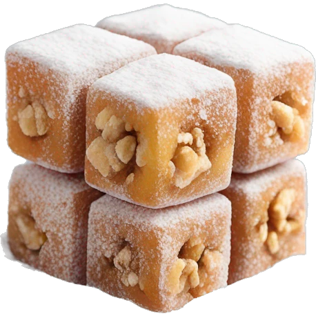 Turkish delight stacked cubes with chopped walnuts and covered with powdered sugar  emoji