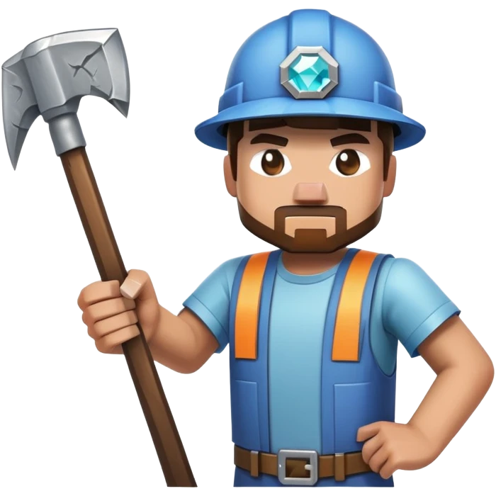 Minecraft miner holding a diamond pickaxe emoji