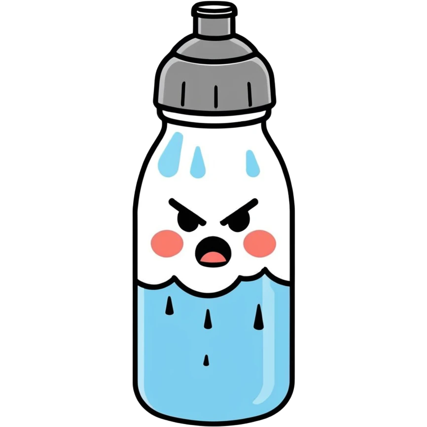 A rain cloud pouring down white insulated water bottles with an angry face and wearing a rock ‘n’ roll outfit emoji