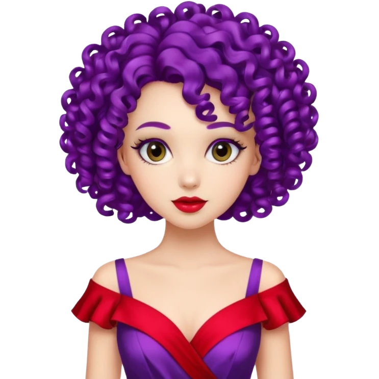 Fashion Model with Purple Curls, red dress emoji
