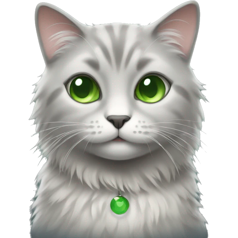 Fluffy gray cat with green eyes emoji