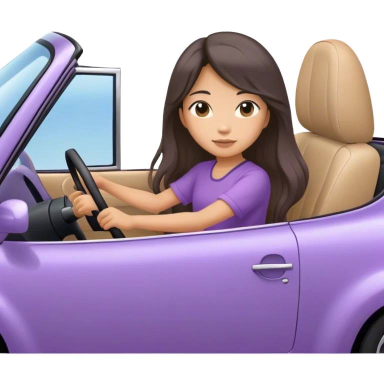 Long hair asian girl driving on her way in a lavendar car  emoji