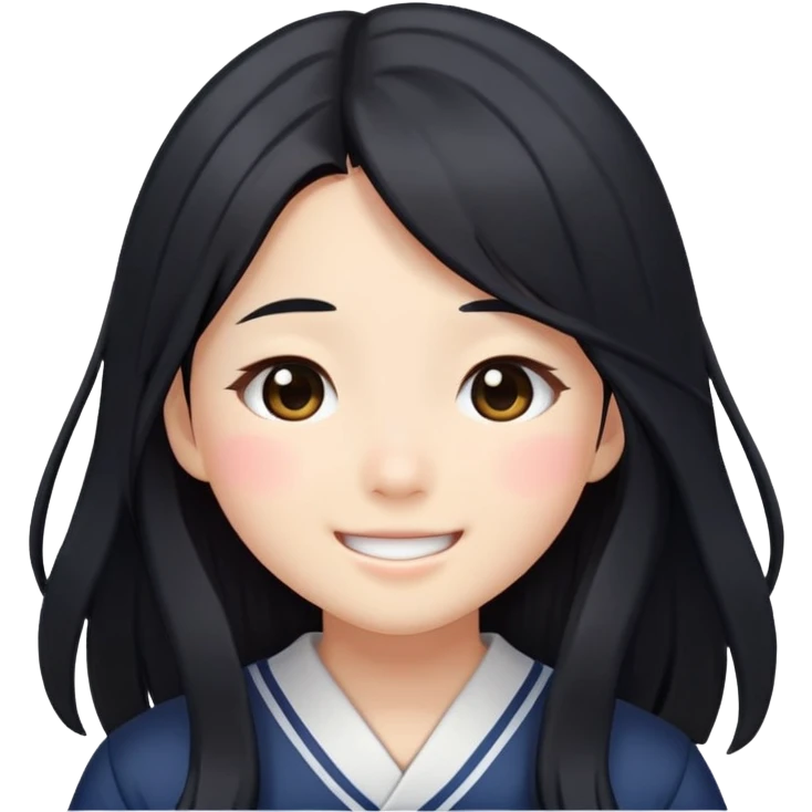 Happy Japanese schoolgirl with long black hair and blushing face emoji